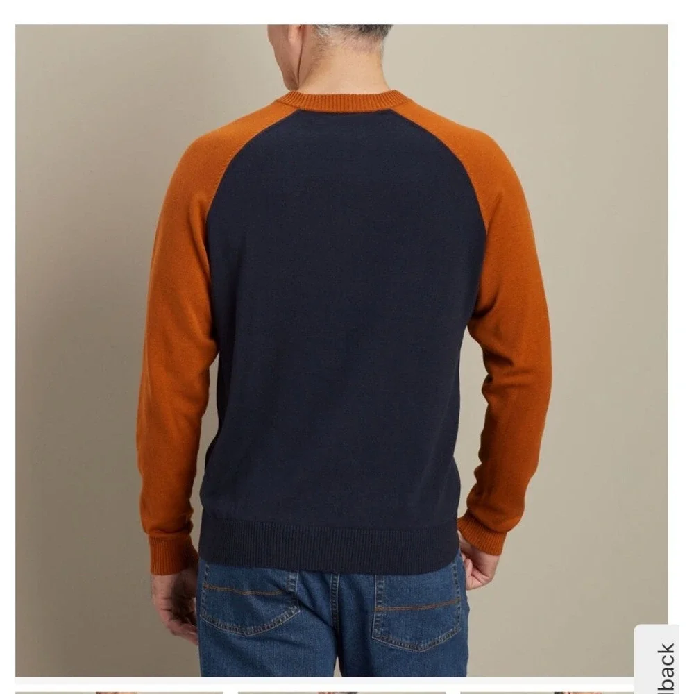 Duluth Trading Co Mens Rocket Science Baseball Crew Sweater Navy Orange 3XL